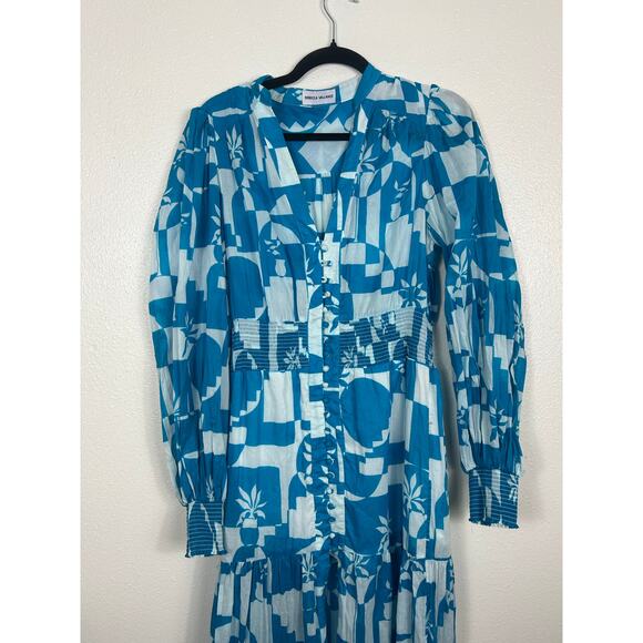 Rebecca Vallance Ibiza Printed Maxi Dress Blue Sz 6 Resort Tropical - Picture 6 of 11